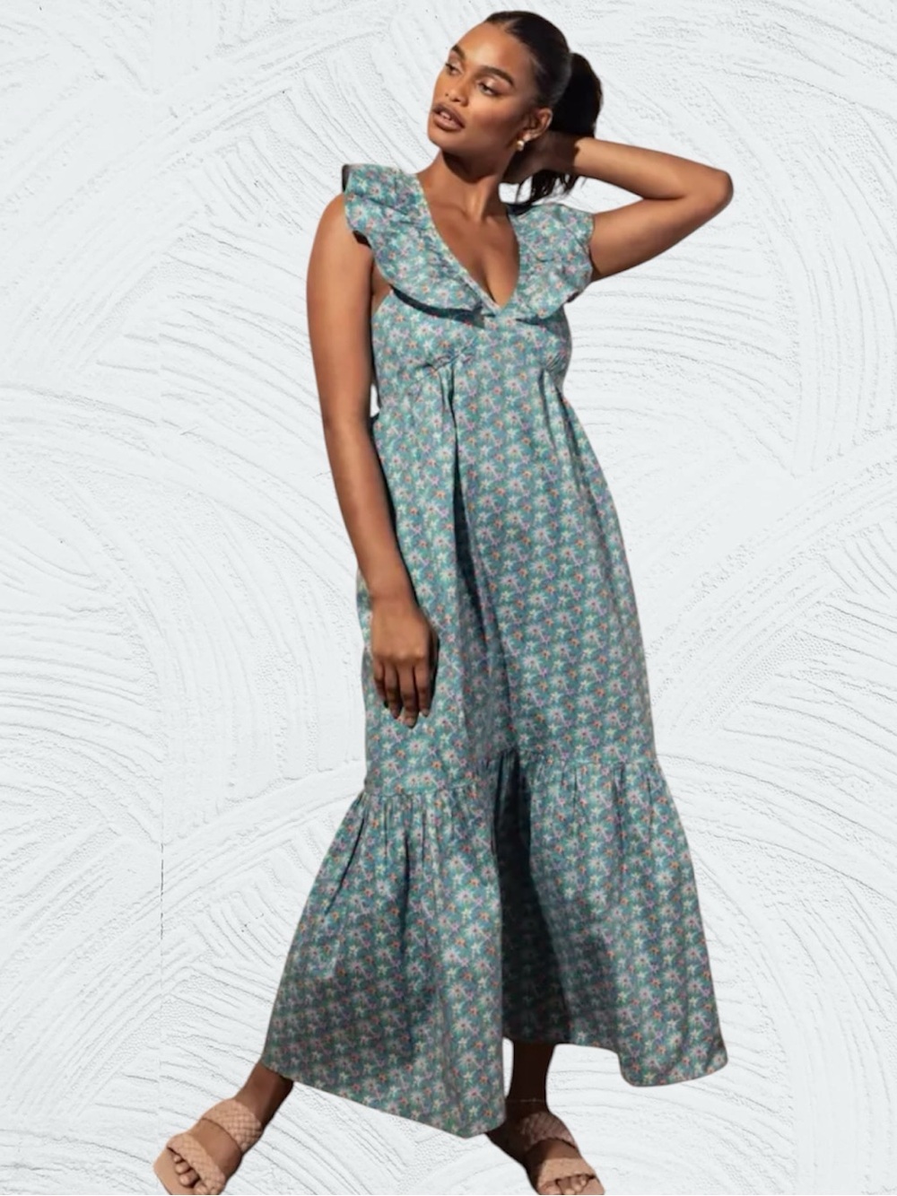 Mott50 Serena Maxi Dress Blue Multi Tiered With Crisscross Back Size Large